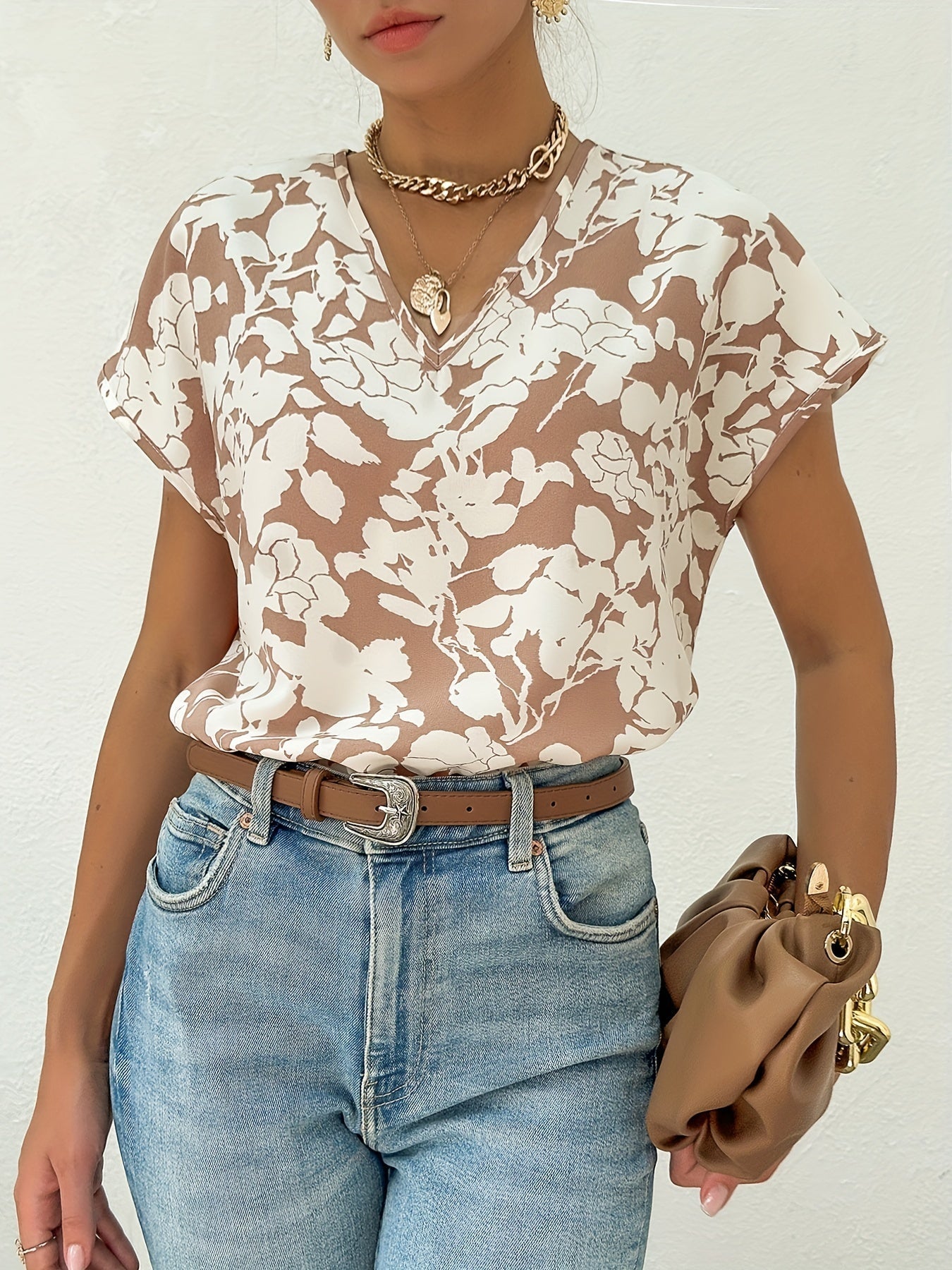 Simona- Damen Elegante Bluse Beige