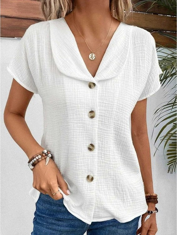 Simone - Schicke Damenbluse, Entspannter Sommertop Mit Button-Down-Design Weib