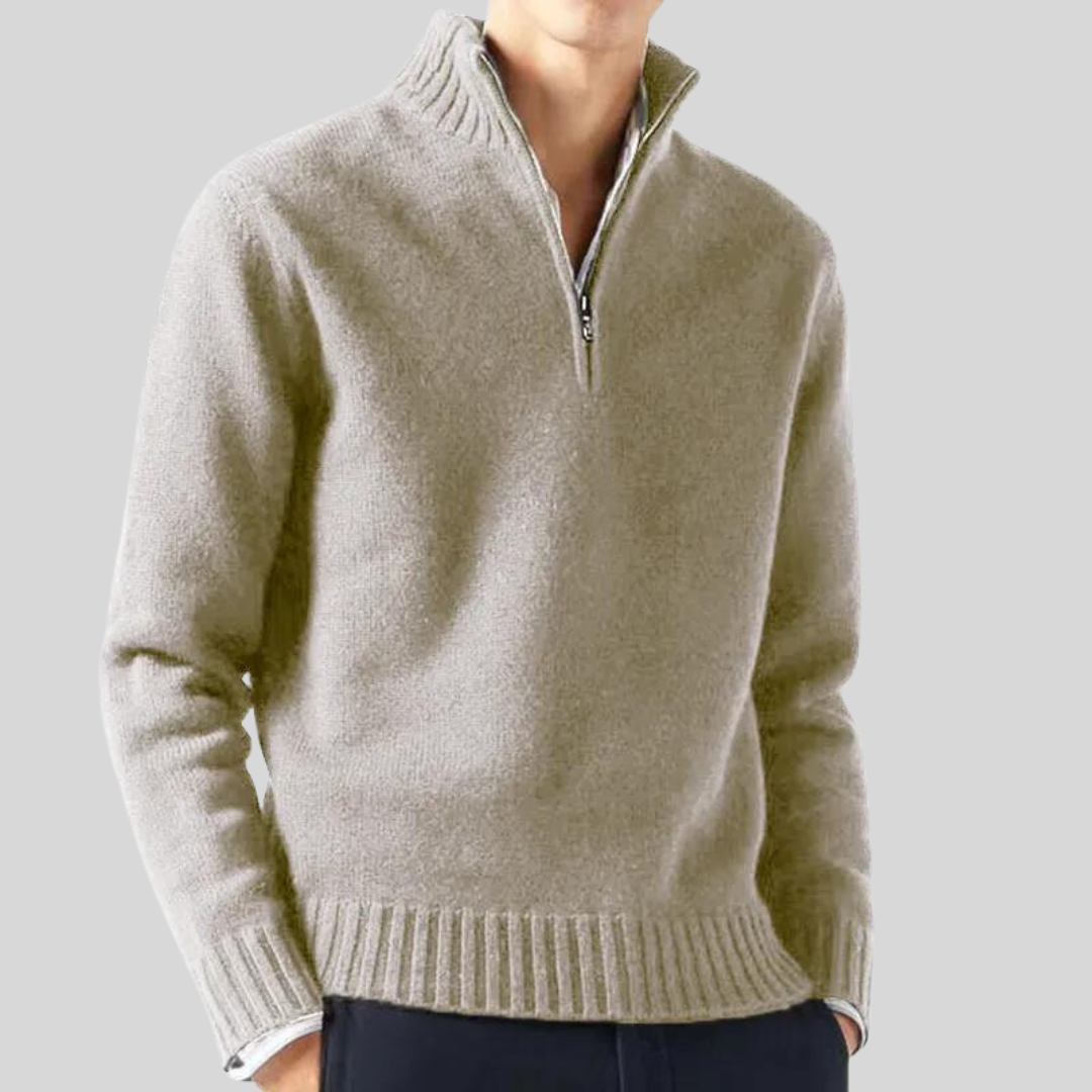Sira - Damen Pullover Winter Warm mit Halbreißverschluss Hellgrau