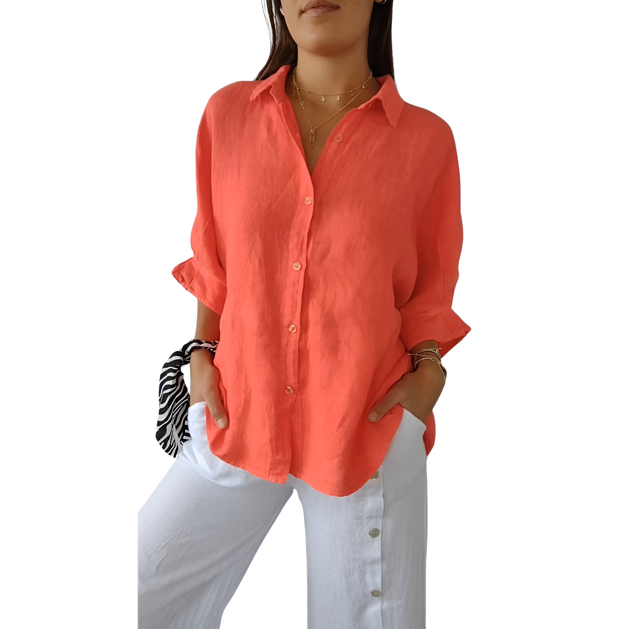 Sofija- Damen Leinen Hemd Orange