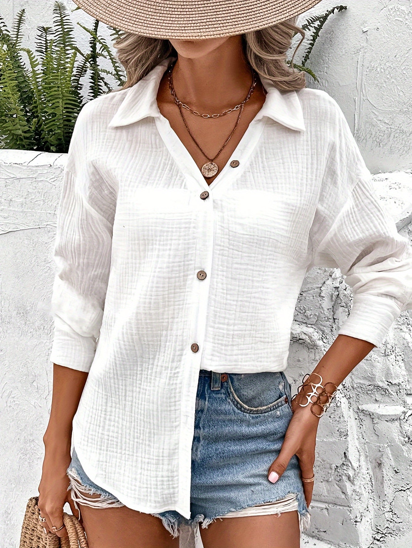 Sonia- Damen Bluse aus weißem Leinen Weiß 1