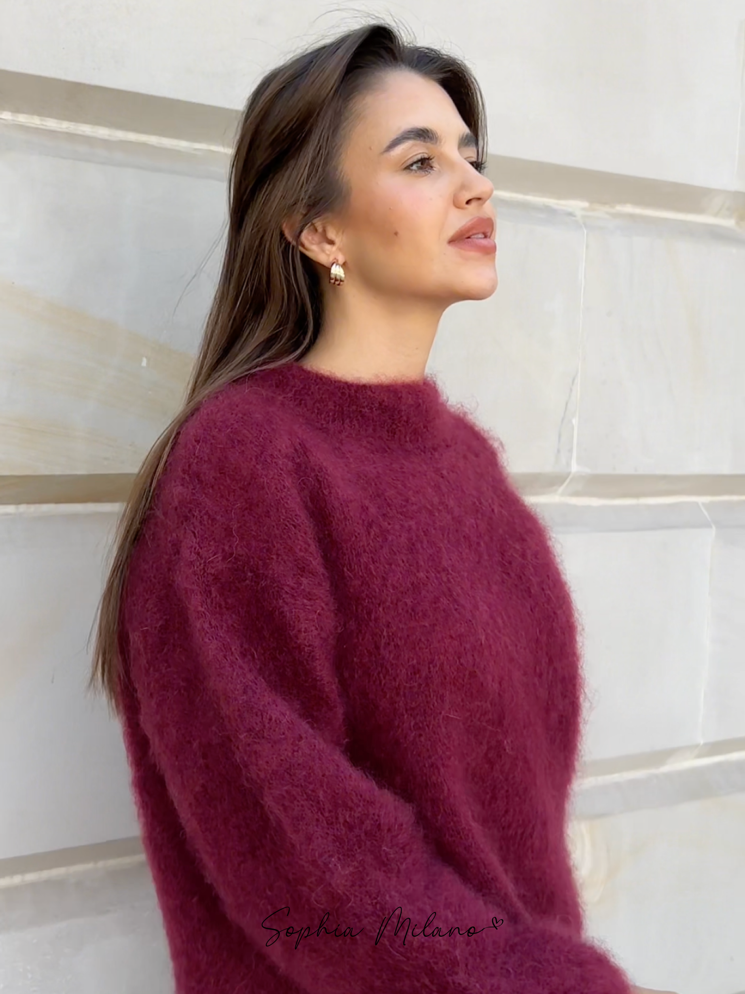 Sophia - Mohair Rundhals-Pullover Bordeaux