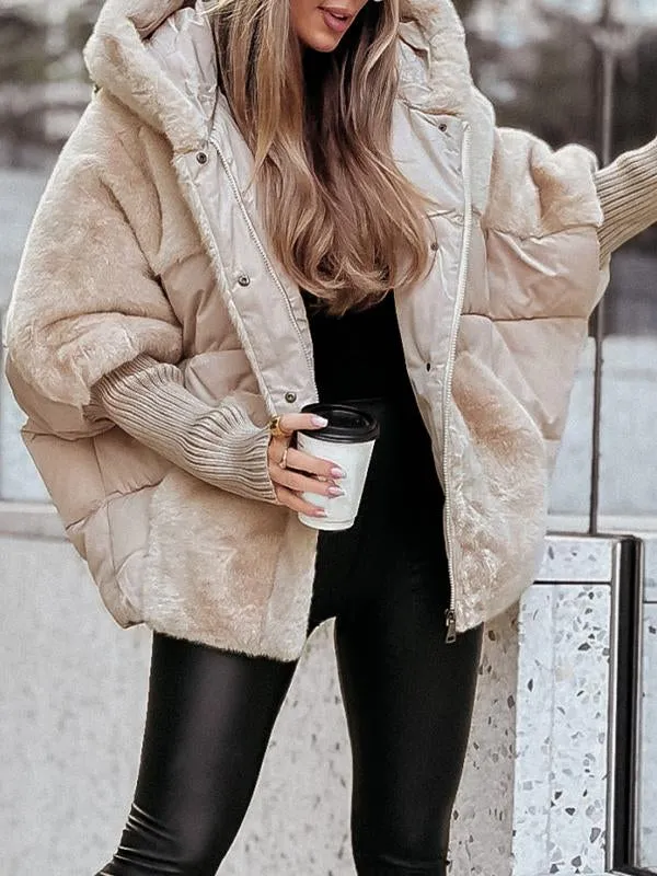 Sophie - Mehrfarbige Winter-Thermojacke mit Kapuze Aprikose 2