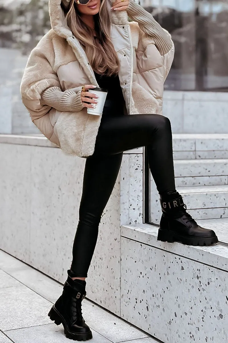 Sophie - Mehrfarbige Winter-Thermojacke mit Kapuze Aprikose 3