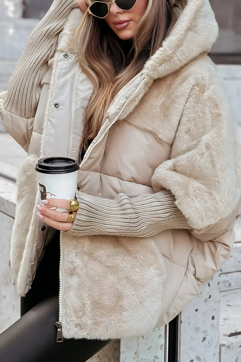 Sophie - Mehrfarbige Winter-Thermojacke mit Kapuze Aprikose 4