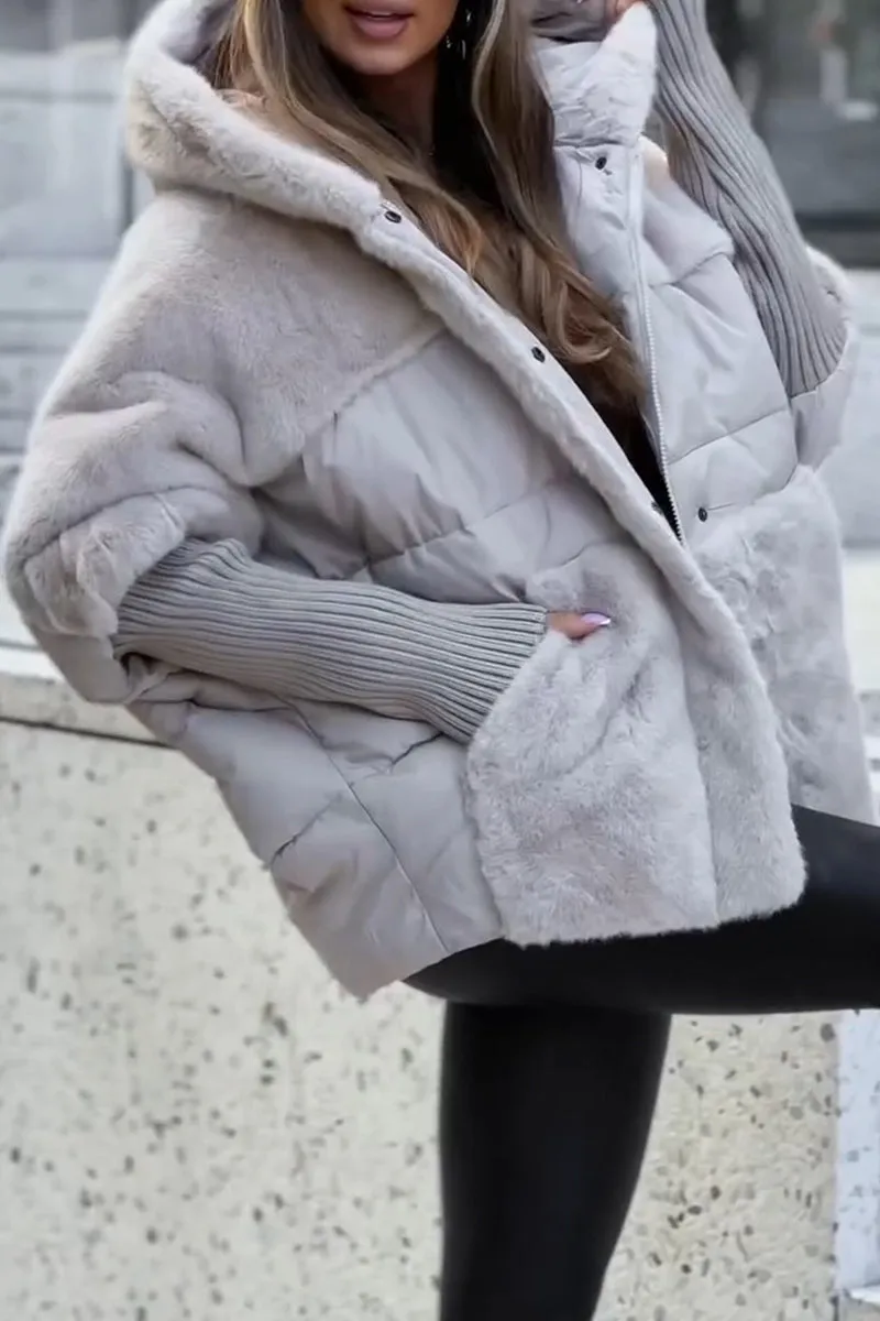 Sophie - Mehrfarbige Winter-Thermojacke mit Kapuze Grau 1