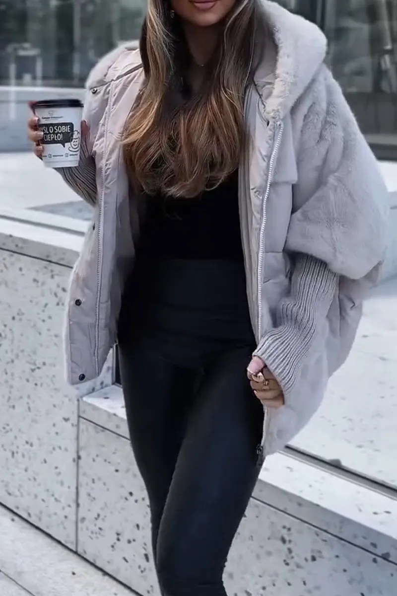 Sophie - Mehrfarbige Winter-Thermojacke mit Kapuze Grau 3
