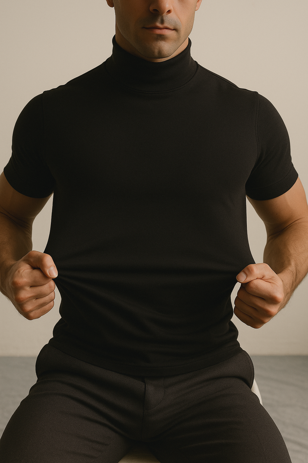 Aljur - Herren T-Shirt in Einfarbig mit Rollkragen