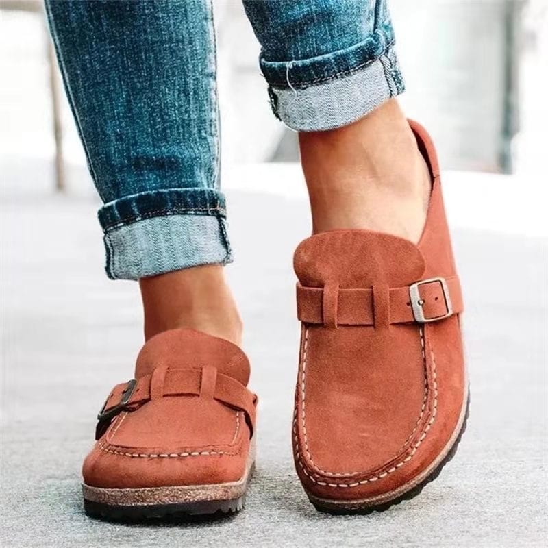 Tanja - Damen Sommer Wildleder Slip-on Clogs mit Schnallenstil Orange
