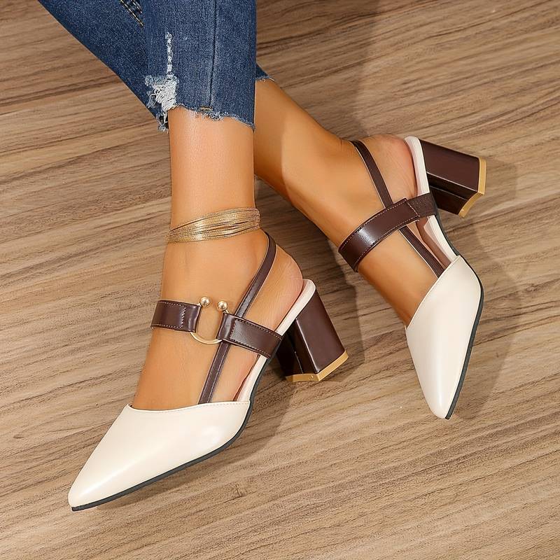 Tanja - Damenschuhe mit Absatz und Knöchelriemen Beige