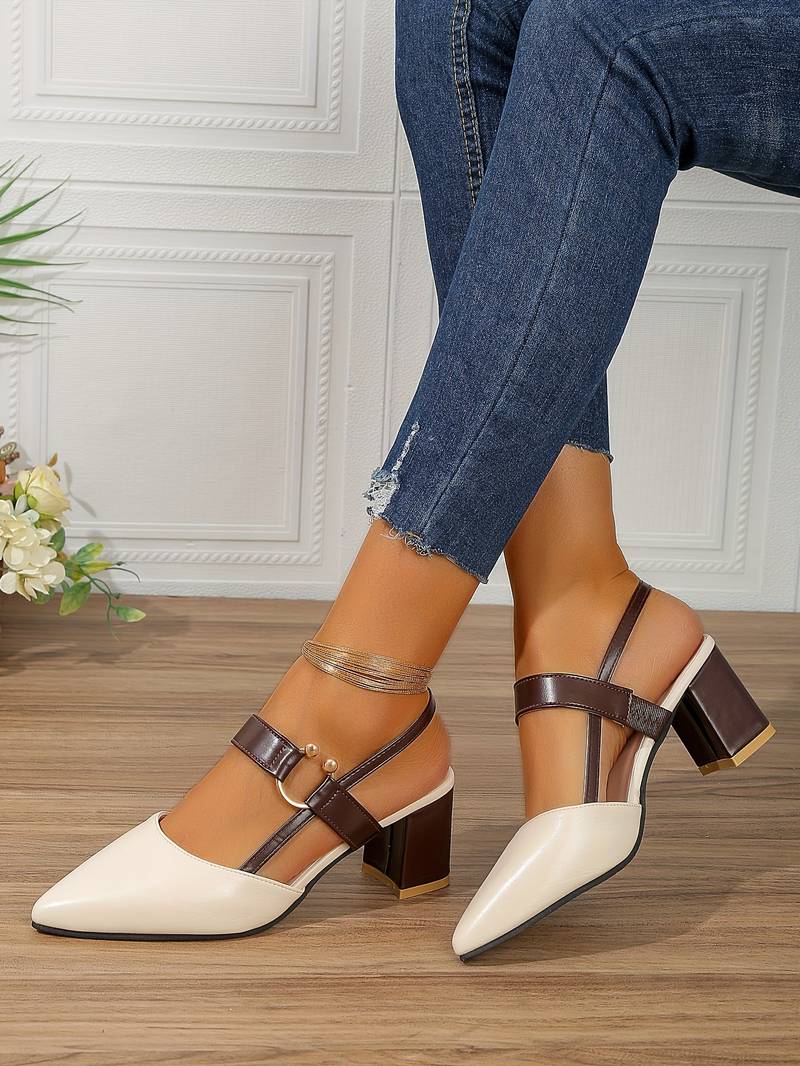 Tanja - Damenschuhe mit Absatz und Knöchelriemen Beige 2