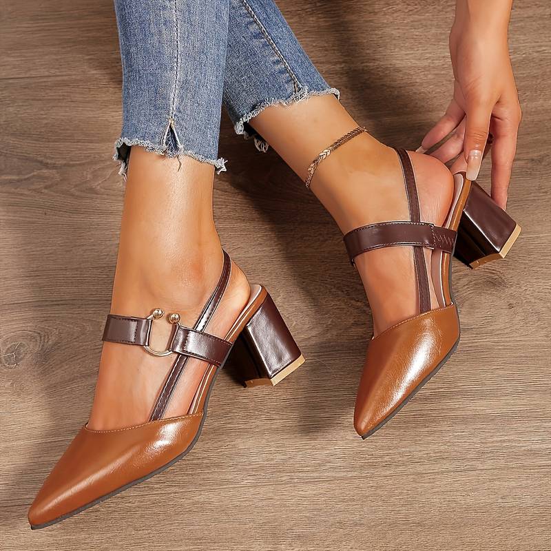 Tanja - Damenschuhe mit Absatz und Knöchelriemen Braun