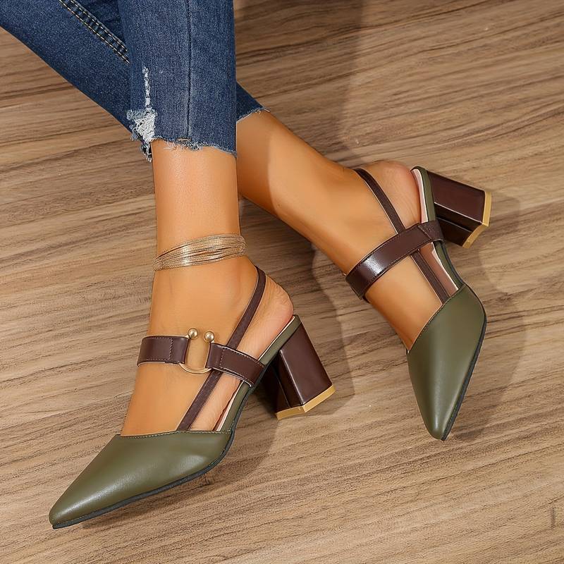Tanja - Damenschuhe mit Absatz und Knöchelriemen Olivegrun