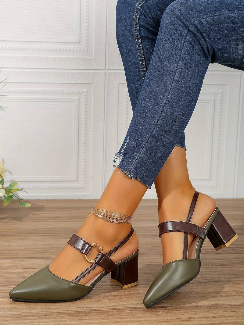 Tanja - Damenschuhe mit Absatz und Knöchelriemen Olivegrun 2