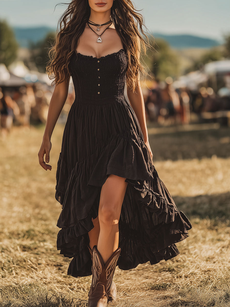 Teresa – Langes Cottagecore-Kleid - Schwarz