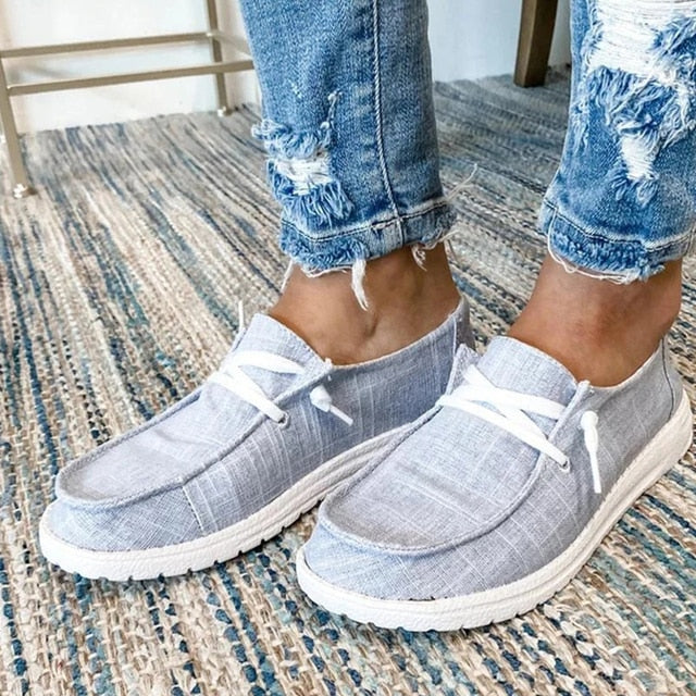 Thalia - Damen Alle Jahreszeiten Canvas-Flatschuhe mit Schnürung Grau