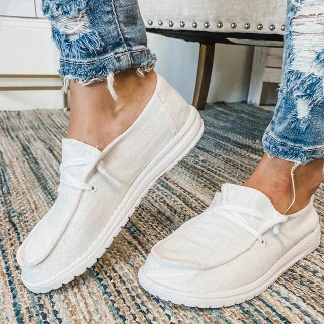 Thalia - Damen Alle Jahreszeiten Canvas-Flatschuhe mit Schnürung WeiB