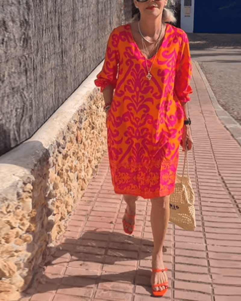 Thalia – Tunikakleid im Boho-Stil - Rot-Orange