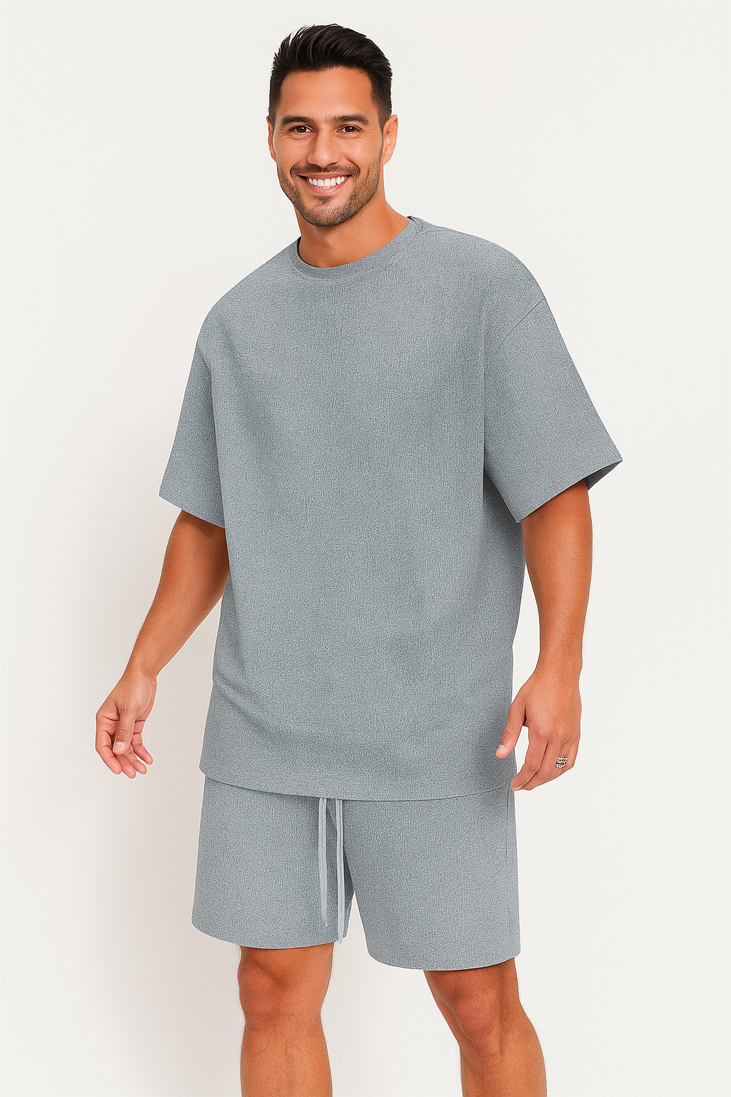 Theo – Oversized-Set mit Struktur, T-Shirt und Shorts - Grau