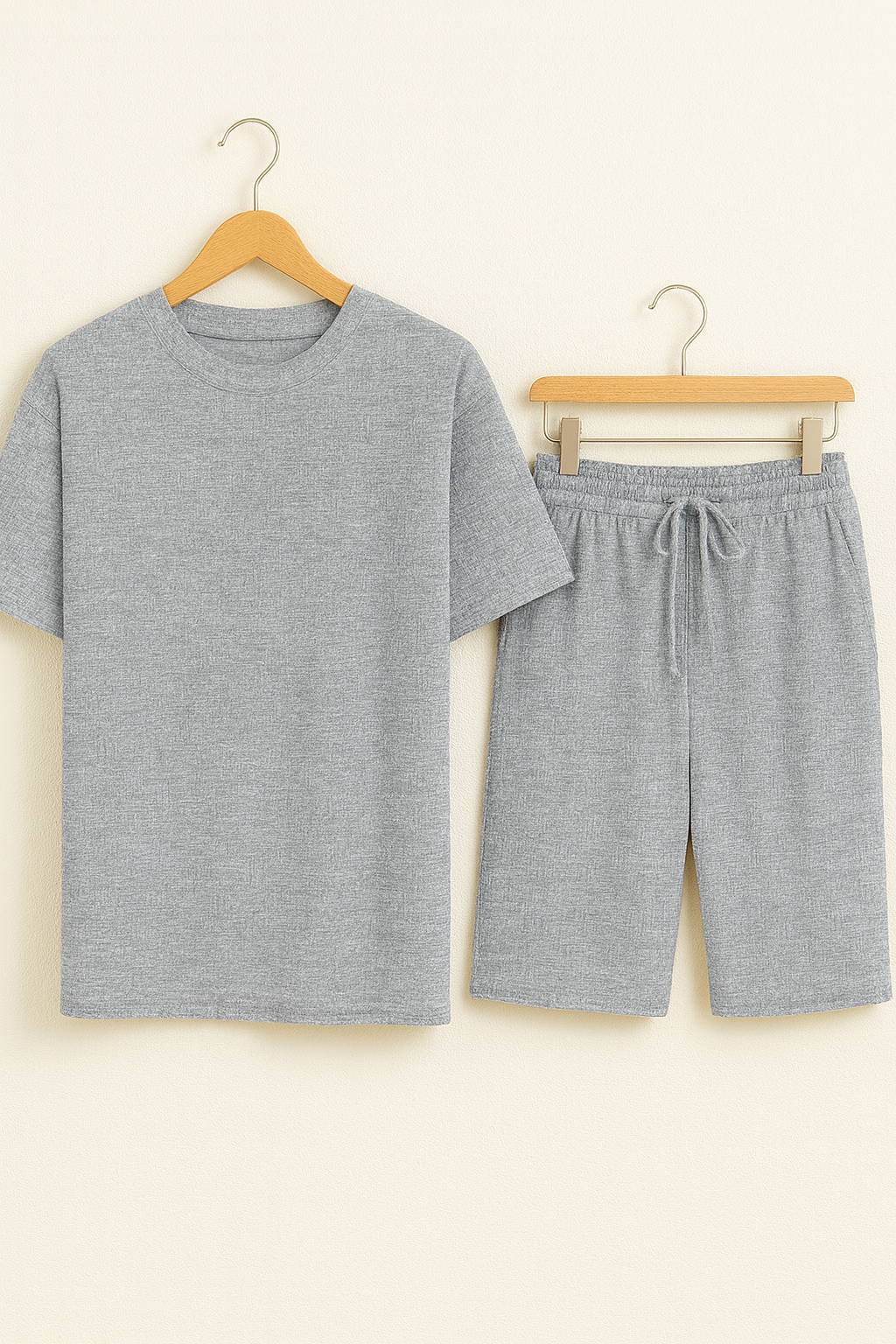 Theo Oversized-Set mit Struktur T-Shirt und Shorts - Grau 1