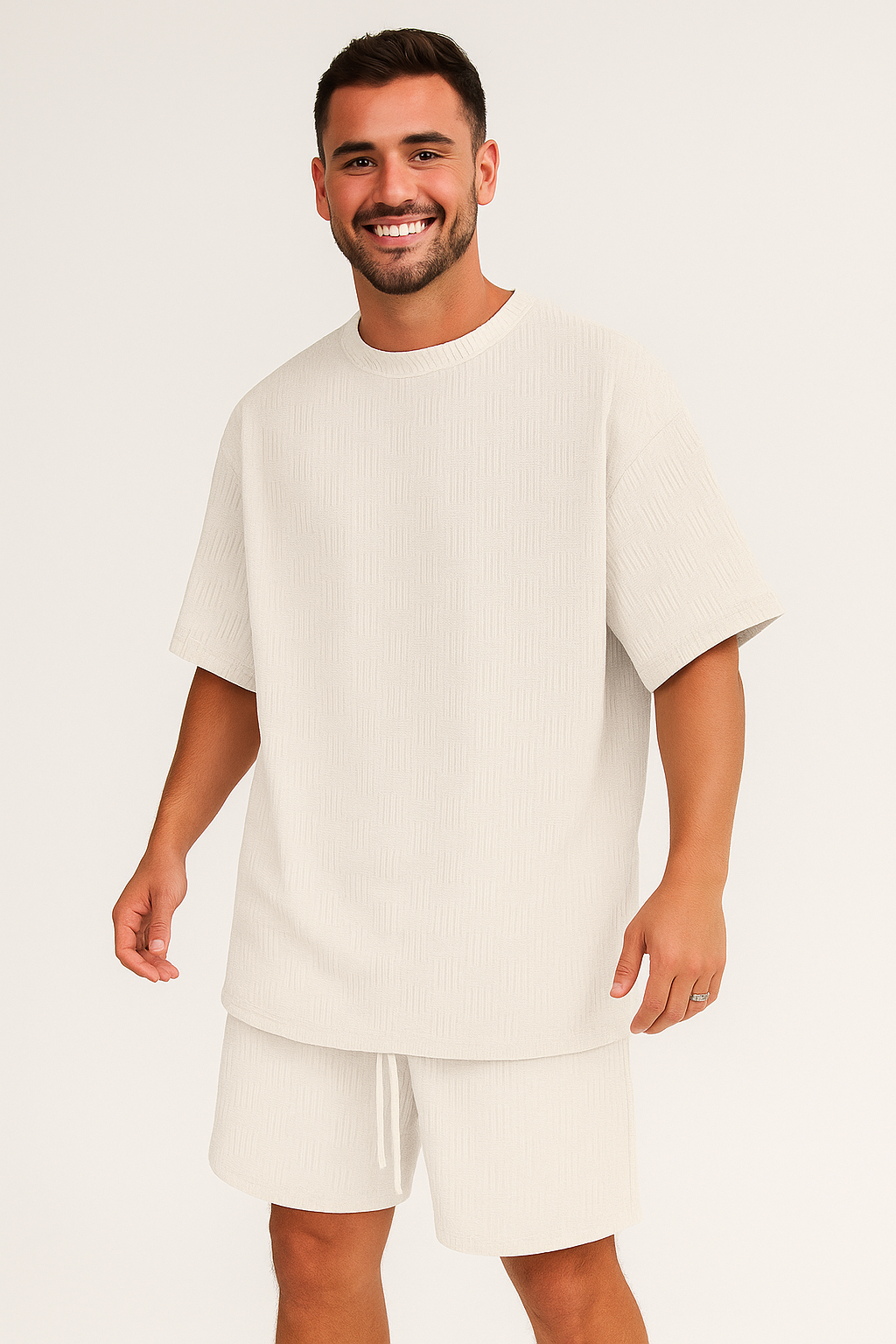 Theo – Oversized-Set mit Struktur, T-Shirt und Shorts - Khaki