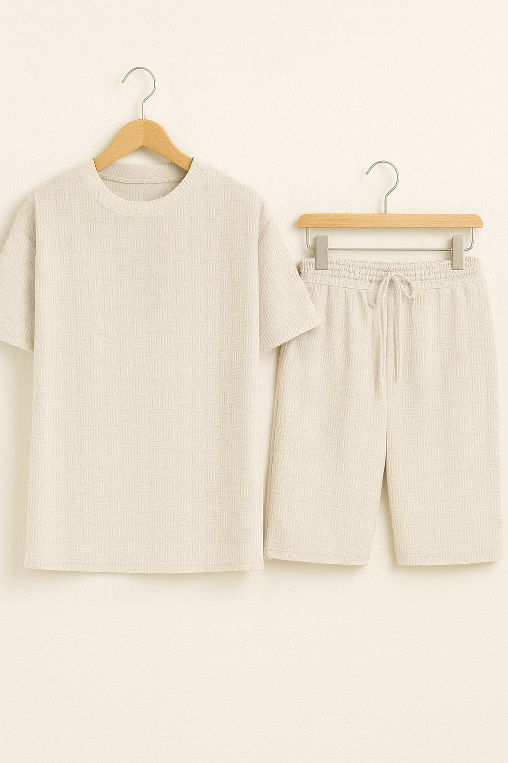 Theo – Oversized-Set mit Struktur, T-Shirt und Shorts - Khaki 1