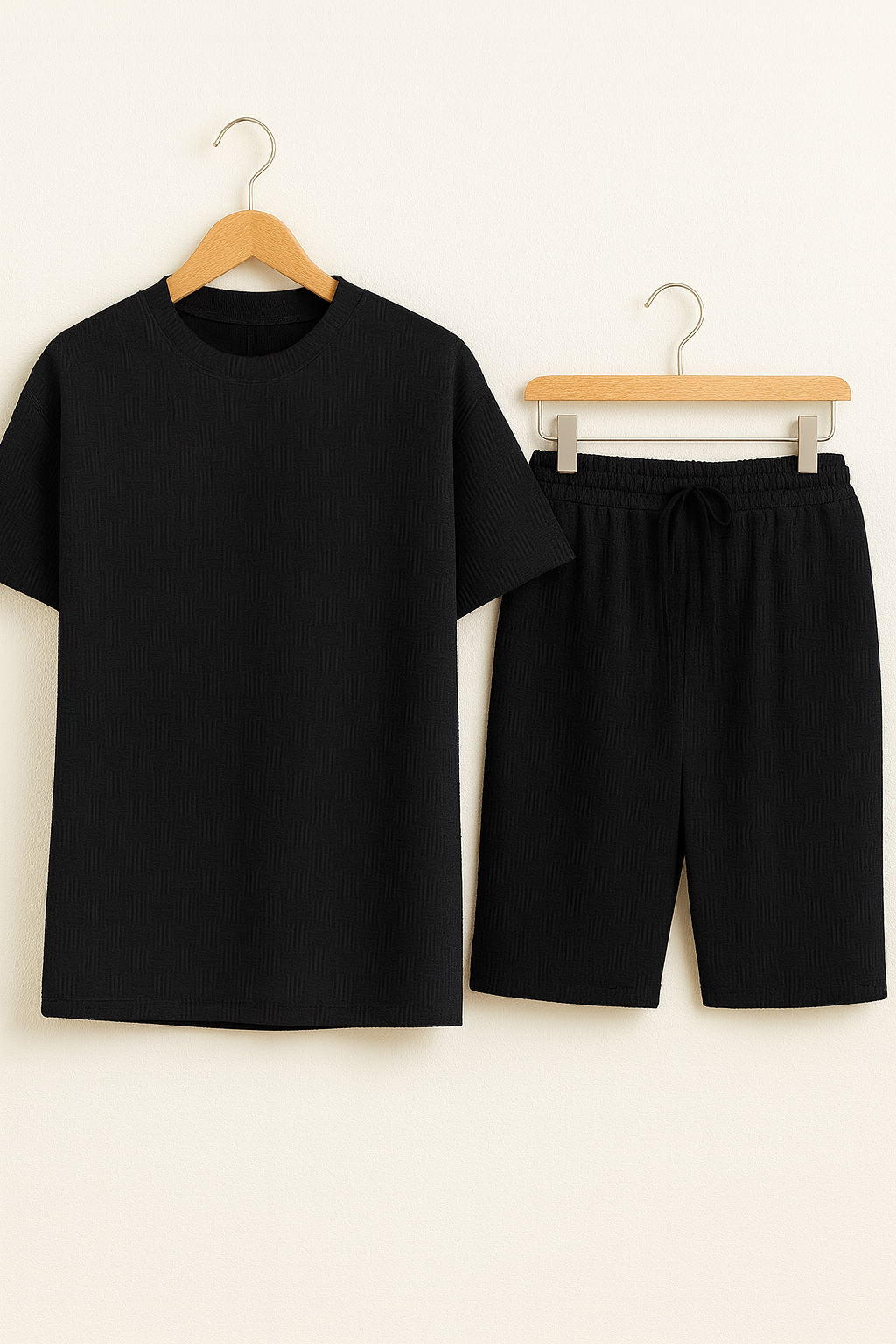 Theo – Oversized-Set mit Struktur, T-Shirt und Shorts - Schwarz 1