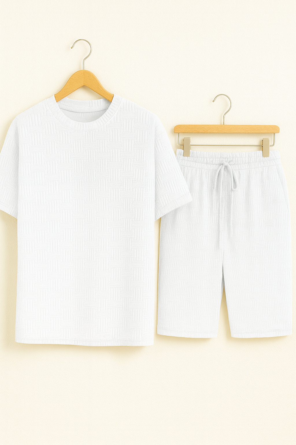 Theo – Oversized-Set mit Struktur, T-Shirt und Shorts - Weiß 1