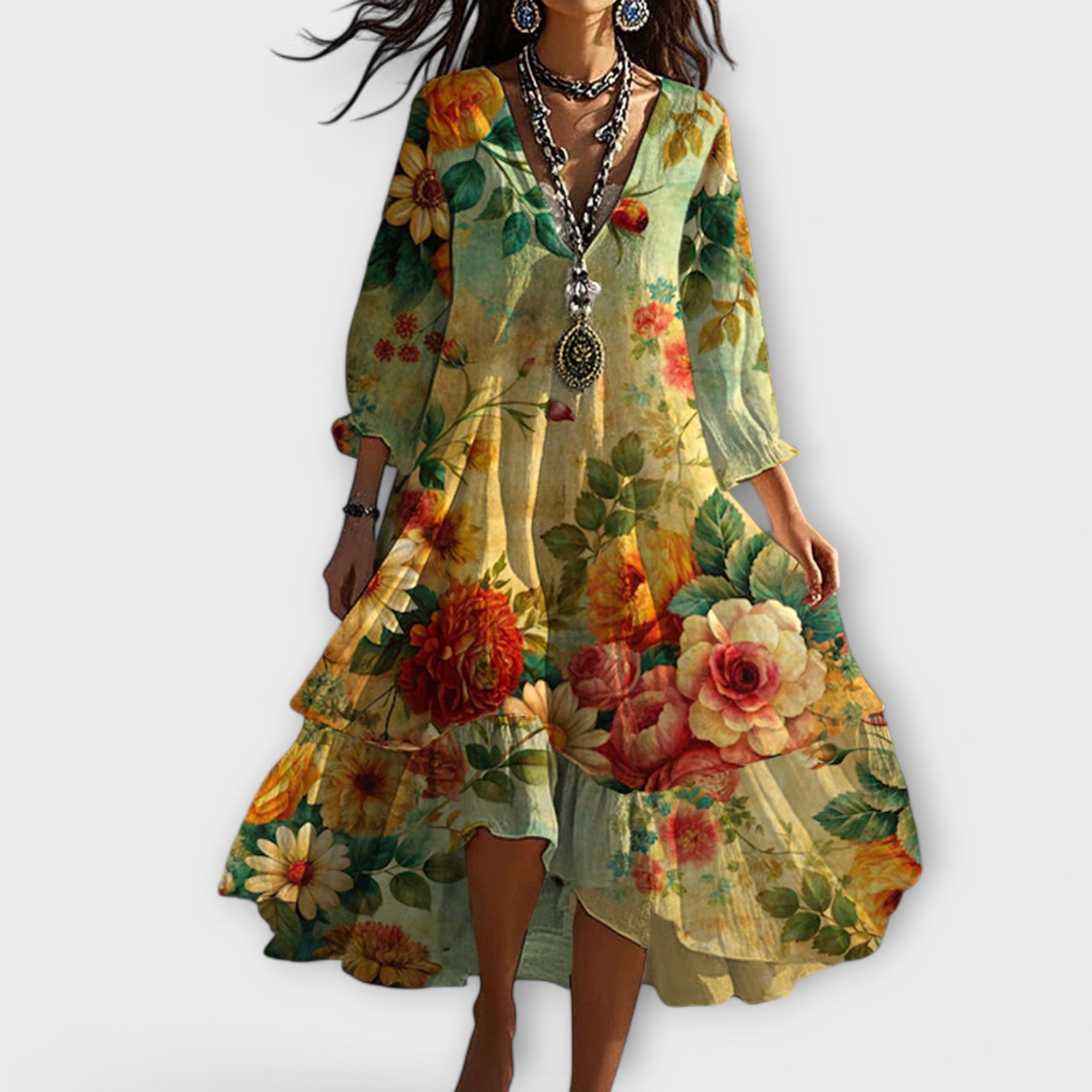 Theresa - Fließendes Damen Sommerkleid Gold