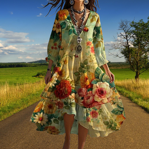 Theresa - Fließendes Damen Sommerkleid Gold 2