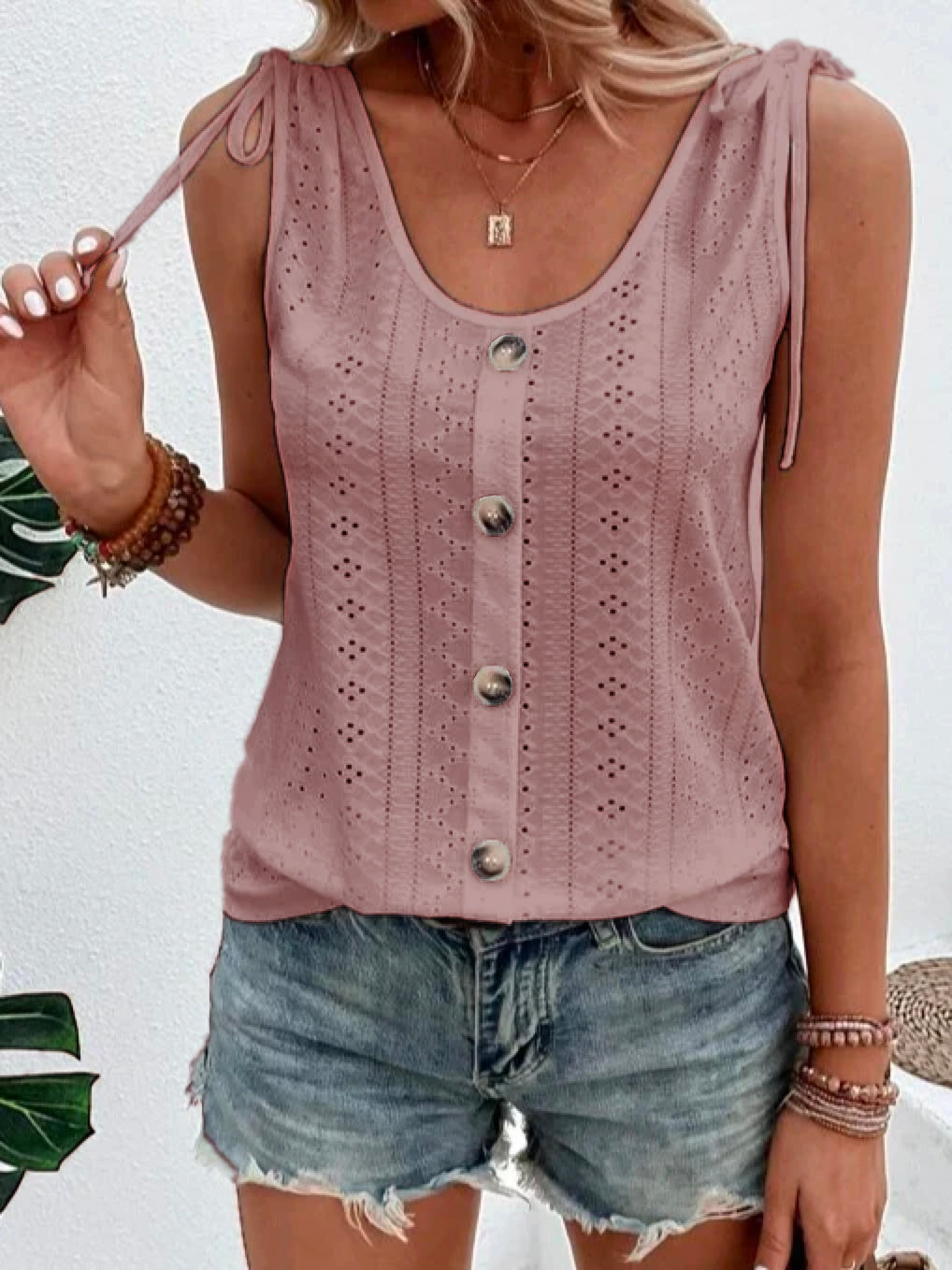 Thorina - Ärmellose Bluse mit verstellbaren Schulterträgern für Frauen Pink