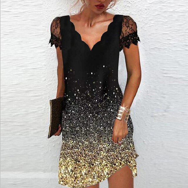 Tilda - Elegantes Kleid mit Spitzenbesatz für Damen Gold 2