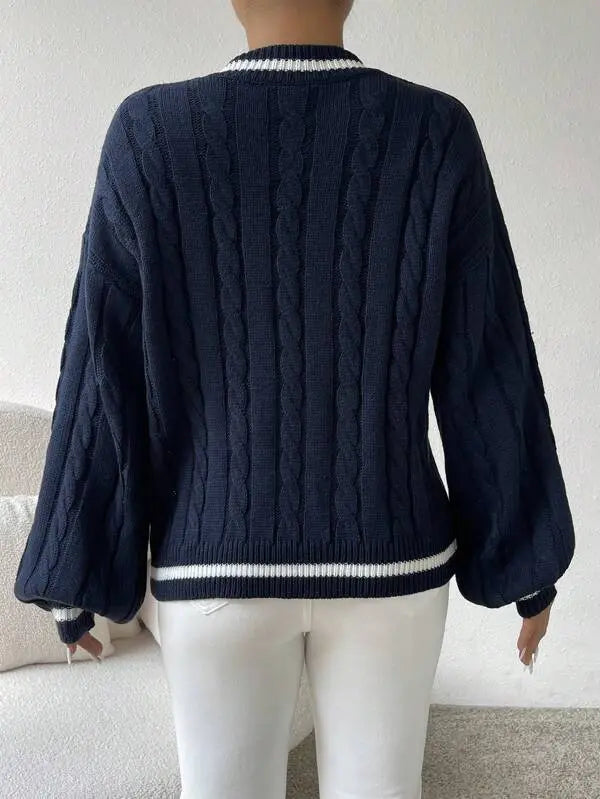 Tilia - Kabelstrickpullover Gestreift V Ausschnitt Trendig Schwarz