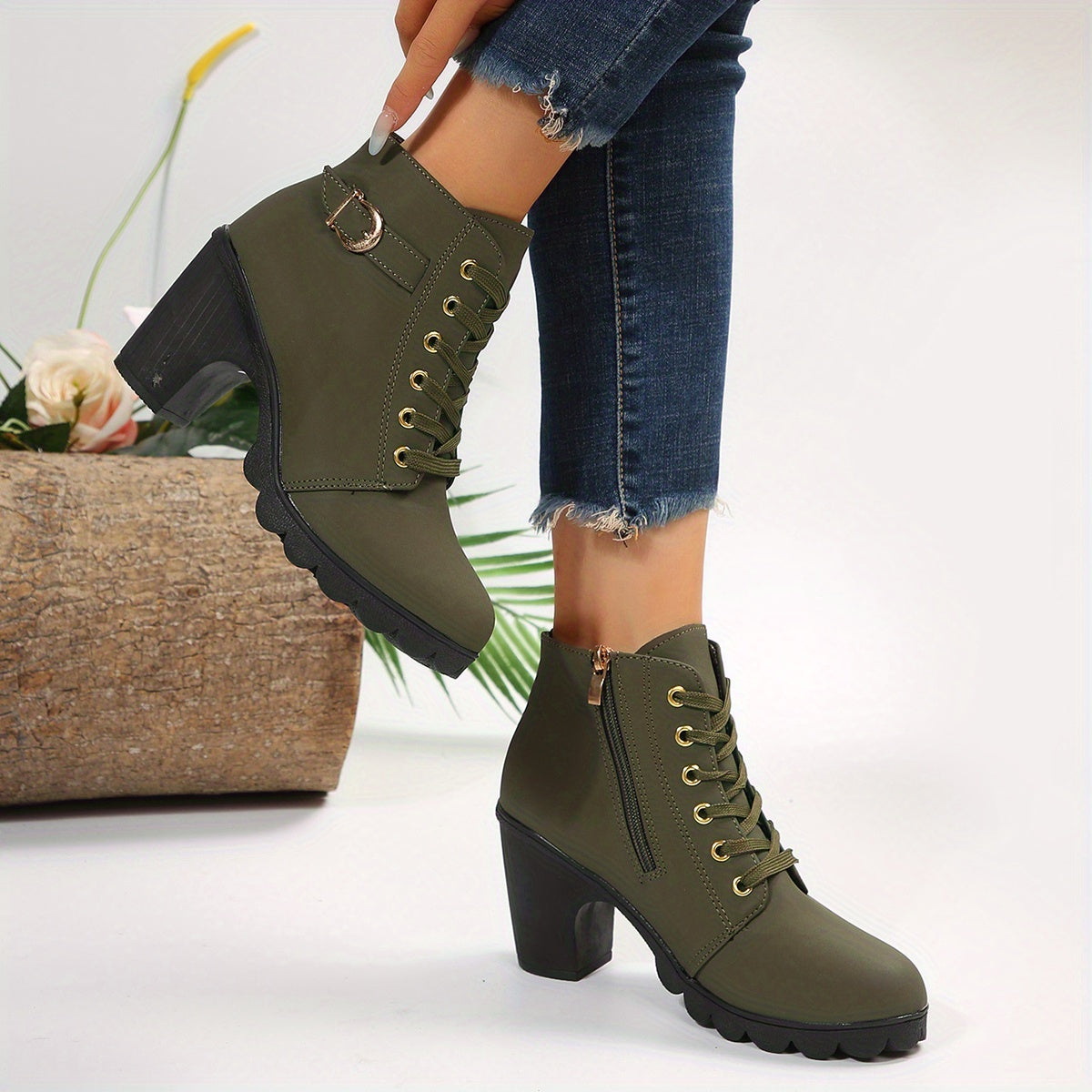 Tiliane - Damen Stiefeletten Orthopädisch Bequem Leder Grün
