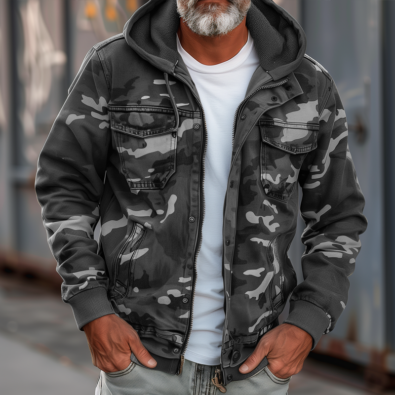 Timon - Cargo Jacke Tarnfarben Kapuze Bequem Outdoor Grau