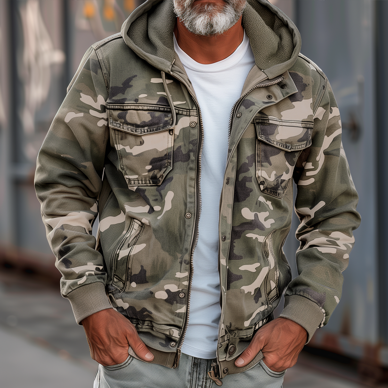 Timon - Cargo Jacke Tarnfarben Kapuze Bequem Outdoor Khaki