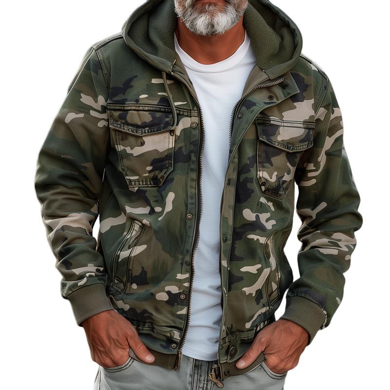 Timon - Cargo Jacke Tarnfarben Kapuze Bequem Outdoor Militärgrün