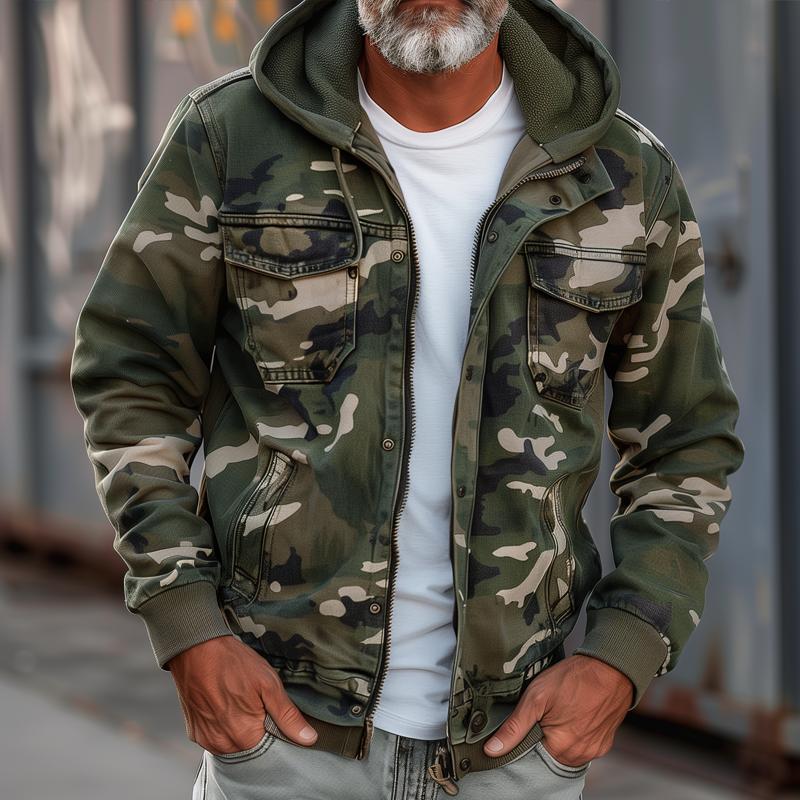 Timon - Cargo Jacke Tarnfarben Kapuze Bequem Outdoor Militärgrün
