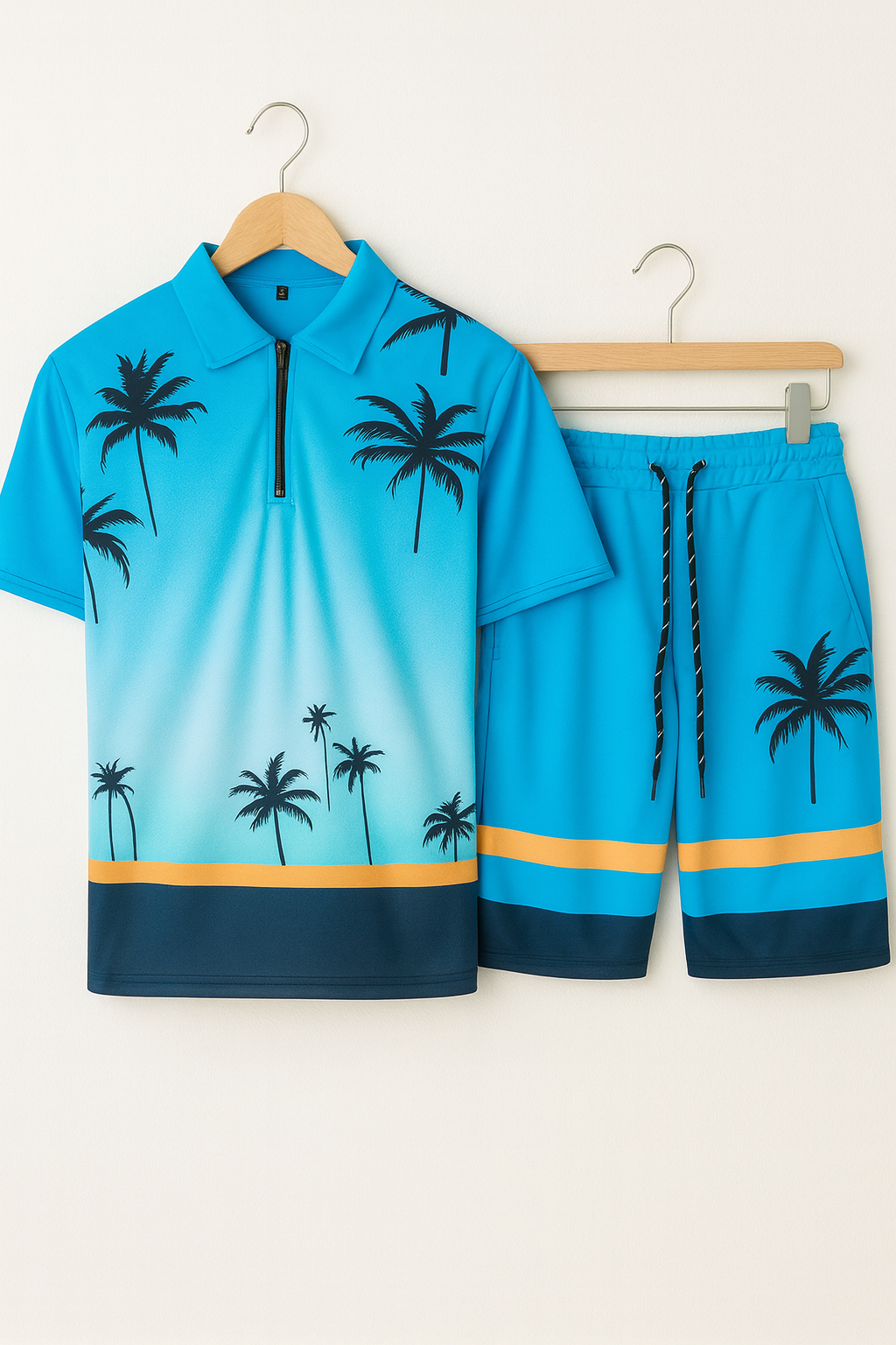 Timothy - Polo-Set mit Palmendruck - Blau 1