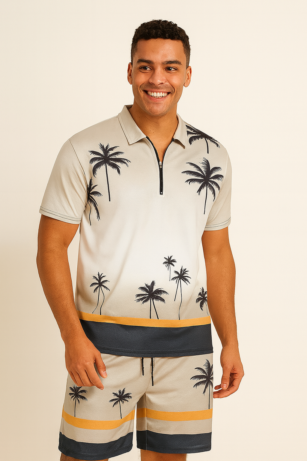 Timothy - Polo-Set mit Palmendruck - Khaki