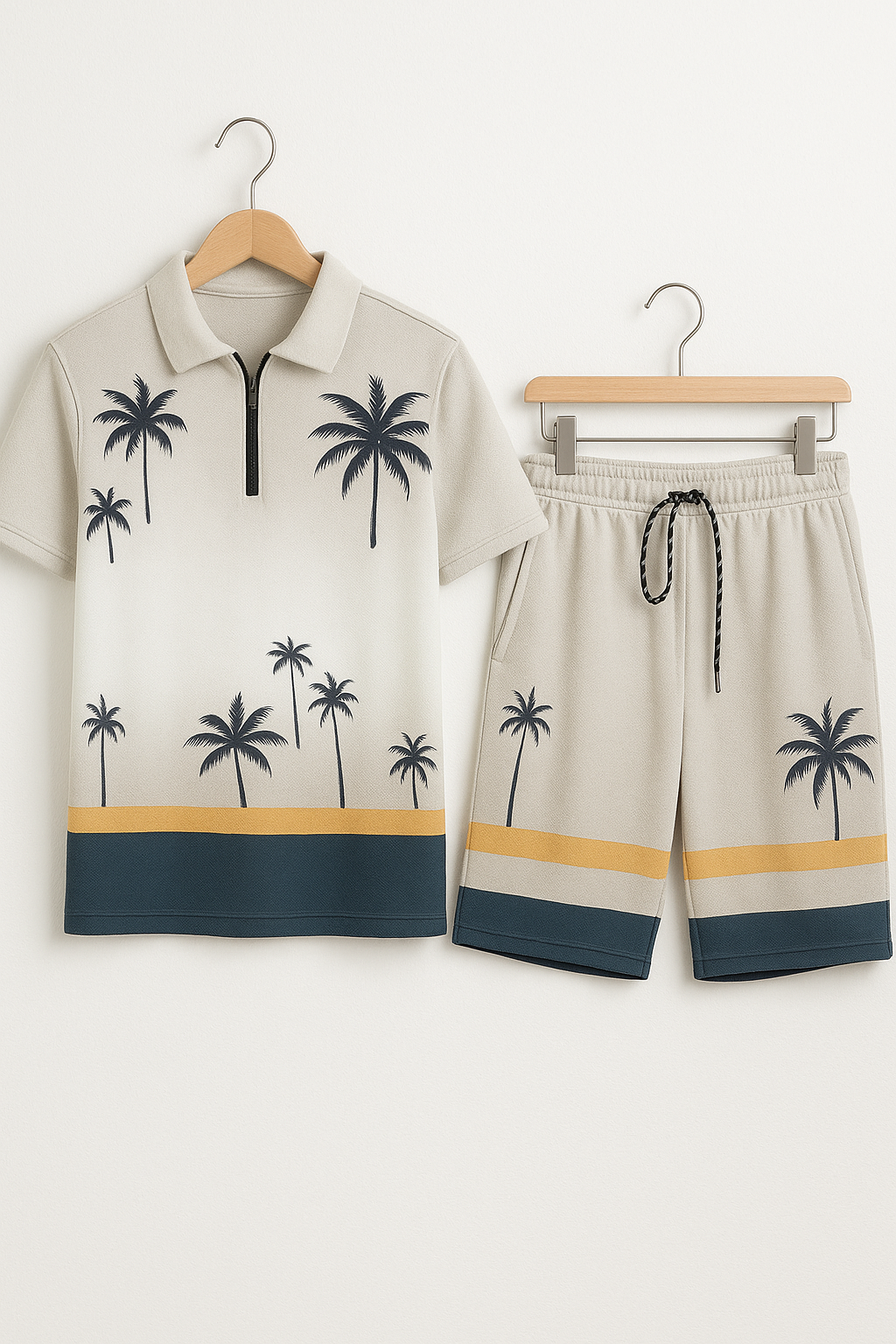 Timothy - Polo-Set mit Palmendruck - Khaki 1