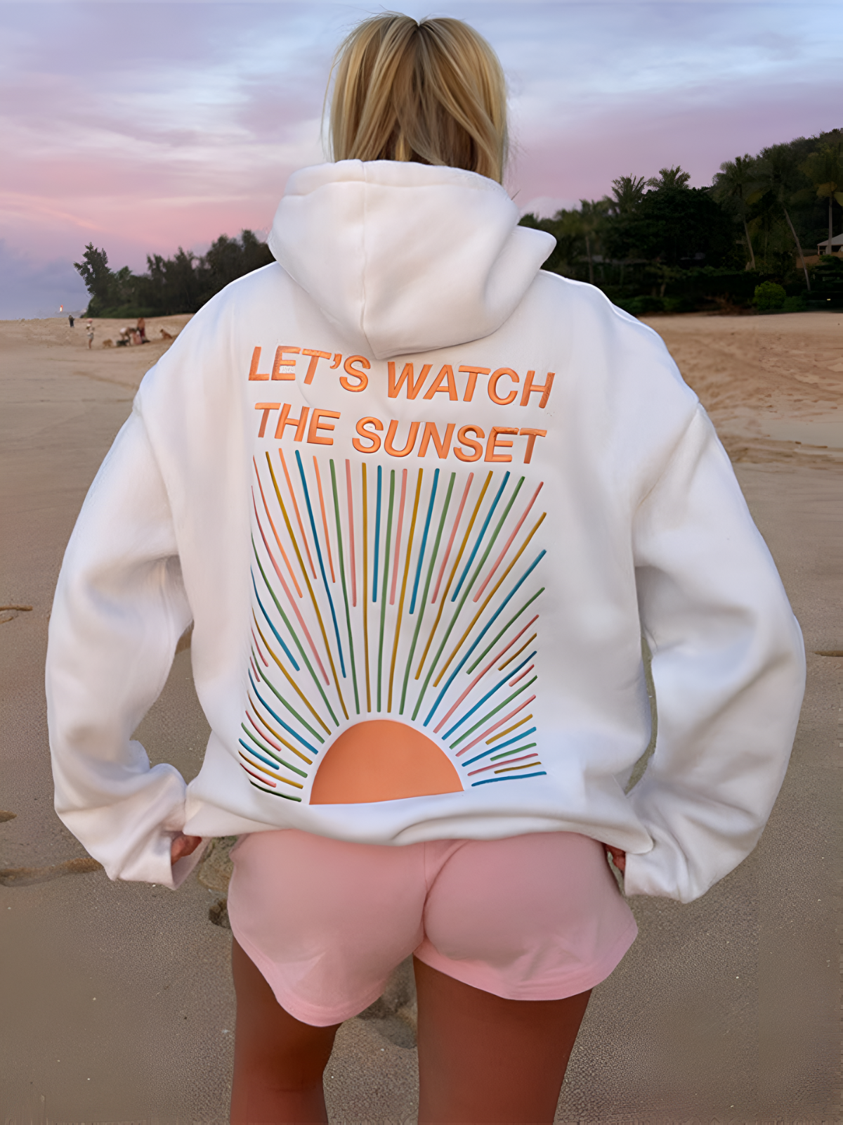 Tina - Oversize Hoodie Sunset Print Trendig Bequem Weiß