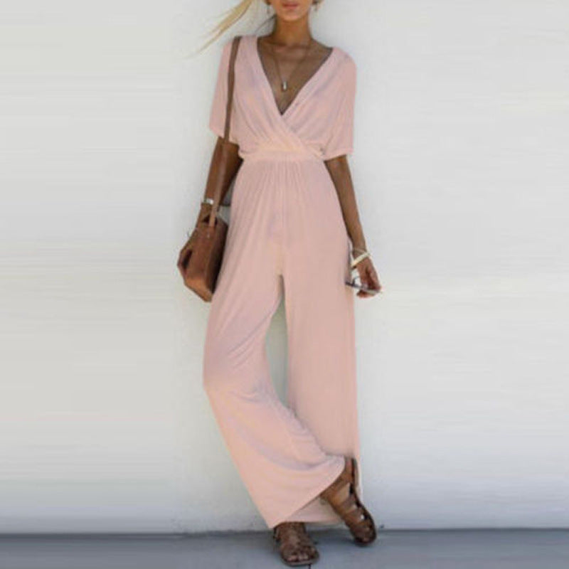 Tine- Jumpsuit mit überkreuztem Ausschnitt und weitem Bein Rosa
