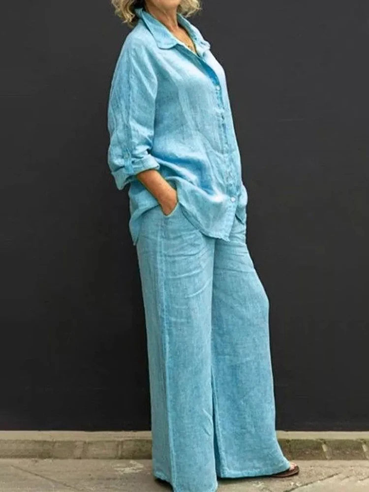 Tirza - Elegantes Palazzo-Zweiteiler-Set aus Leinen für Damen HellBlau
