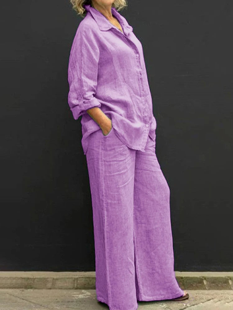 Tirza - Elegantes Palazzo-Zweiteiler-Set aus Leinen für Damen Lila