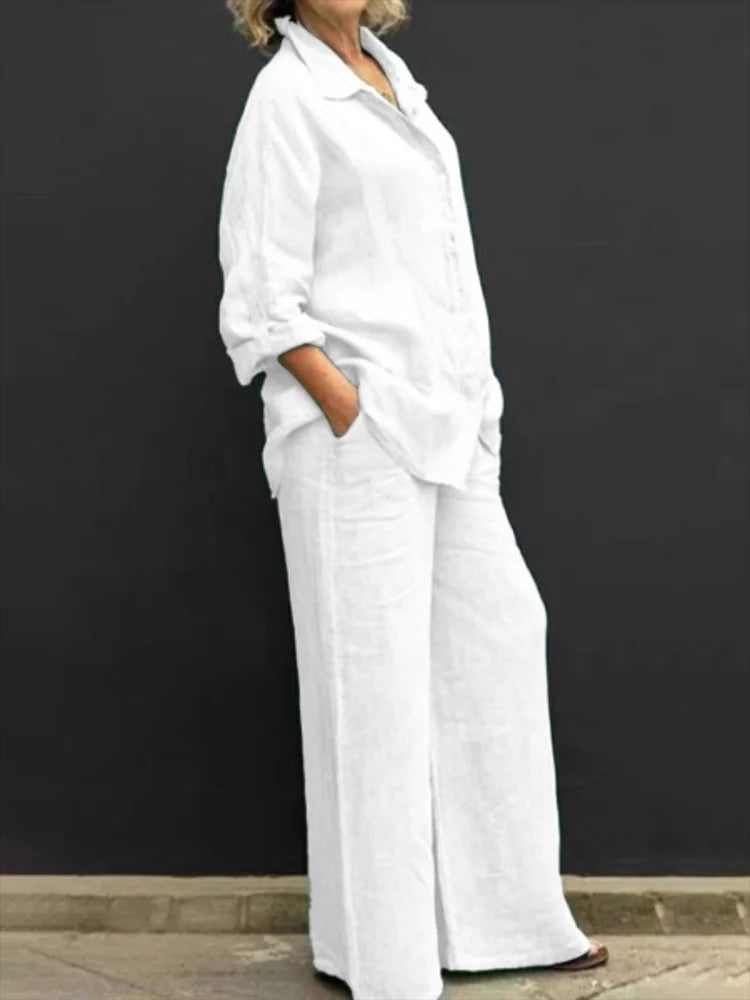 Tirza - Elegantes Palazzo-Zweiteiler-Set aus Leinen für Damen WeiB