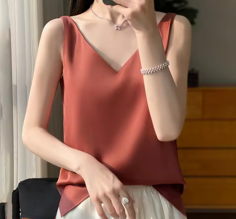 Tonia- Seidiges Damen Top ärmellos Orange
