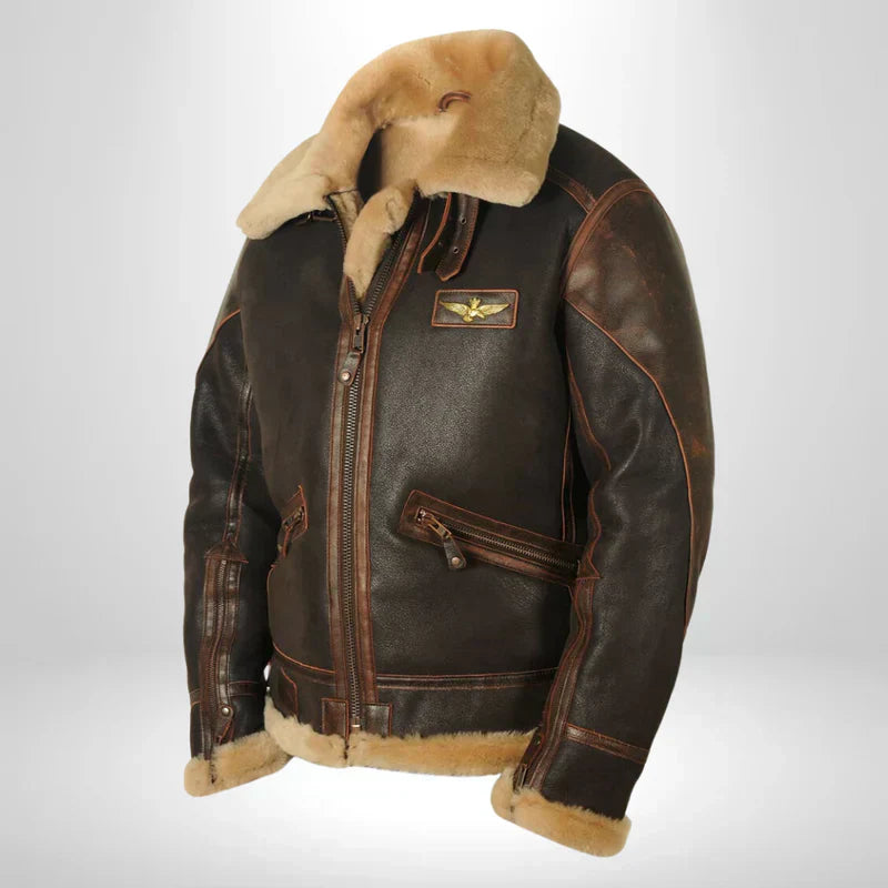 Tristian - Fliegerjacke Exklusiv Fellkragen Warm Elegant Braun