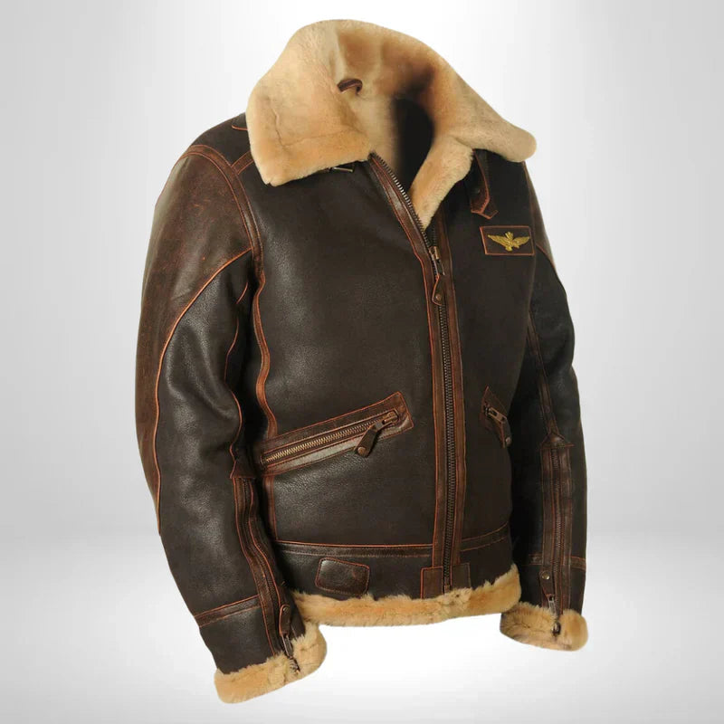 Tristian - Fliegerjacke Exklusiv Fellkragen Warm Elegant Braun