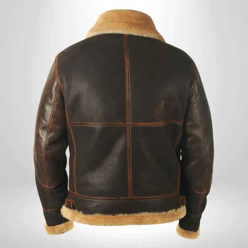 Tristian - Fliegerjacke Exklusiv Fellkragen Warm Elegant Braun